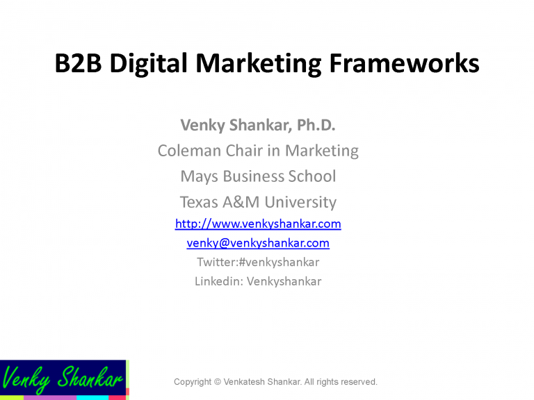 B2B Digital Marketing Frameworks (Venky Shankar) – ISBM